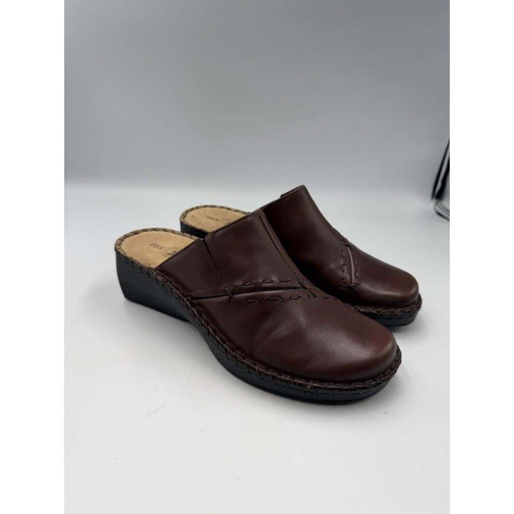 Duck Head Brown Leather Comfort Wedge Mule Clogs Women's Size 7 Slip On